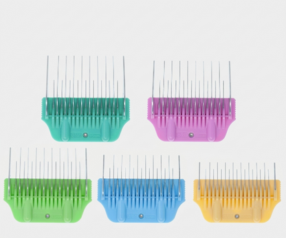 Diamond Cut 5-piece colour-coded stainless steel wide skip-tooth clipper comb set