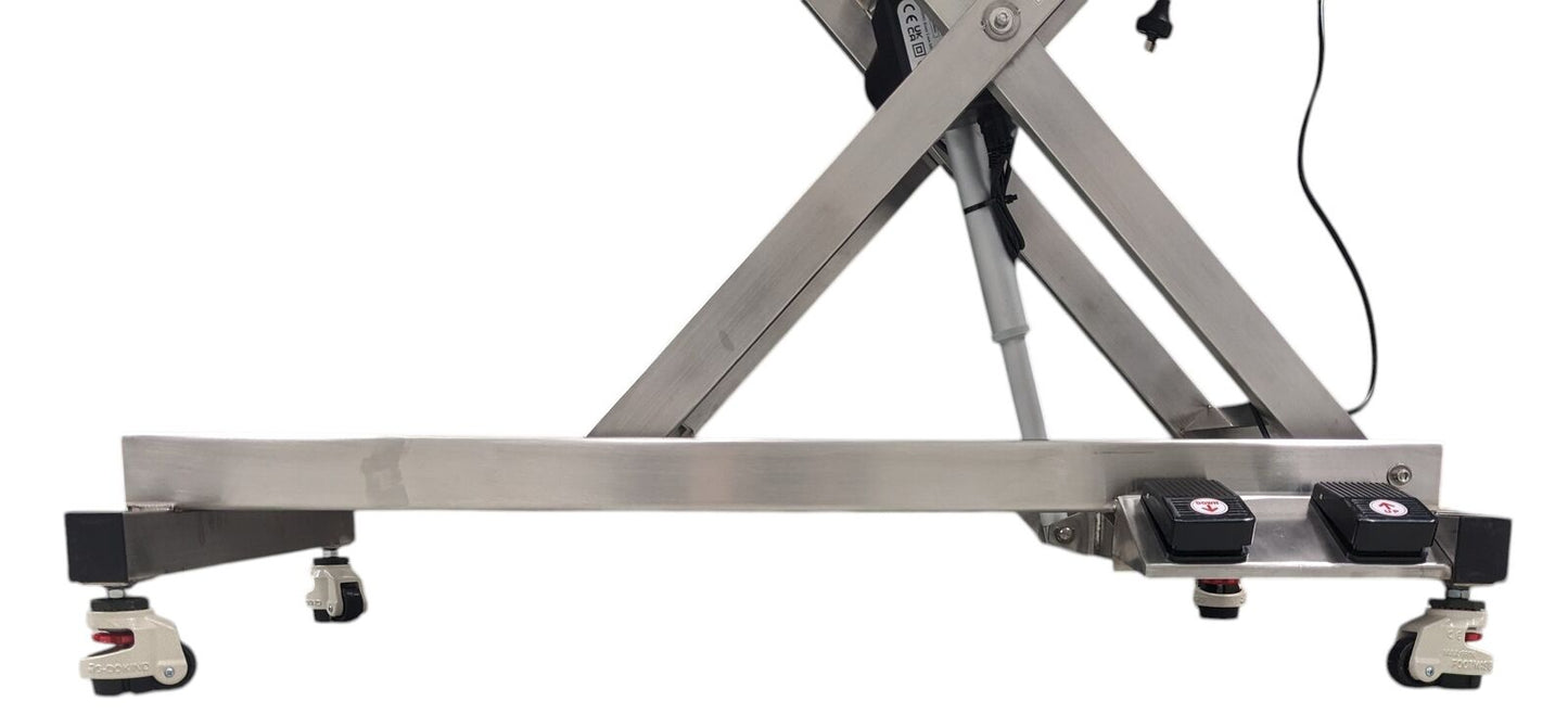Stainless Steel Electric Lift Grooming Table Black Locking Castors