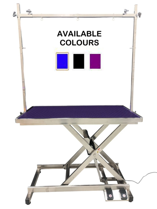 Stainless Steel Electric Lift Grooming Table Black Locking Castors