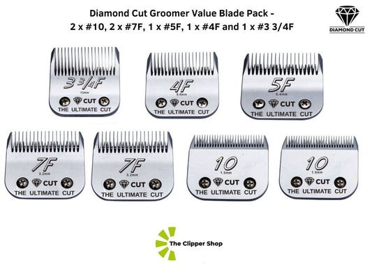 Diamond Cut Groomer Value Blade Pack 2 x #10 2 x #7F 1 x #5F 1 x #4F 1 x #3 3/4F