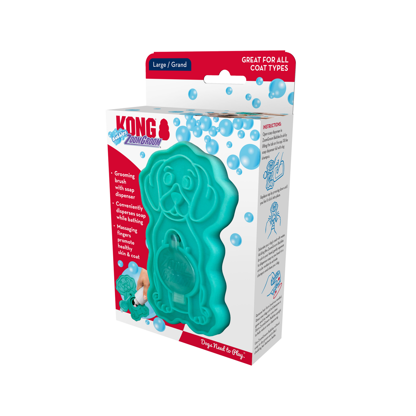 KONG ZoomGroom Bubbles Large Dog Grooming Brush