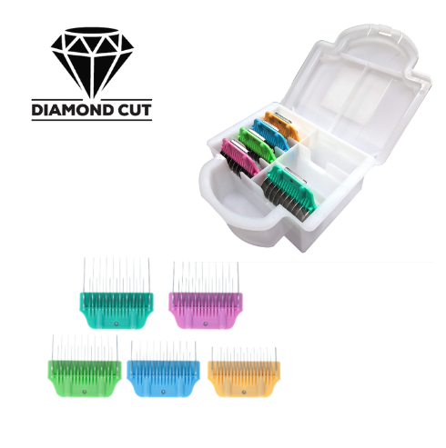 Diamond Cut 5-piece color-coded stainless steel wide skip-tooth clipper comb set