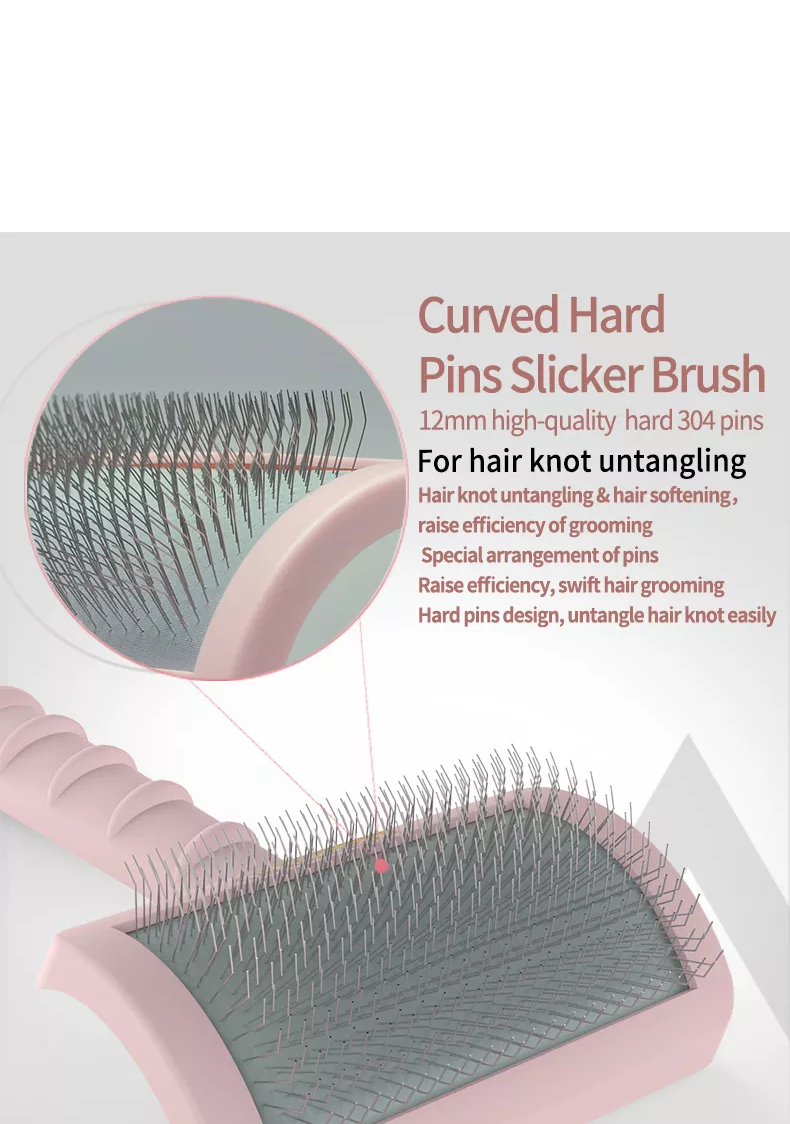TCS Firm Pin Curved Pet Slicker Brush Pink