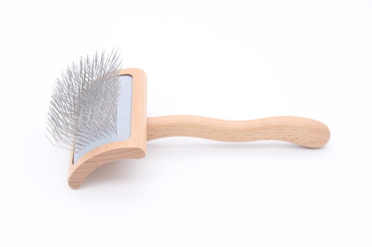 TCS Curved Pet Slicker Brush Small Wooden Handle