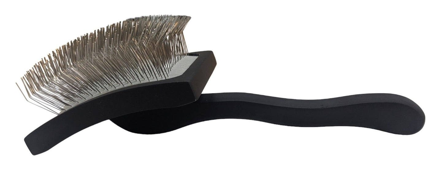 TCS Curved Wooden Pet Slicker Brush Large Black 25mm Pins