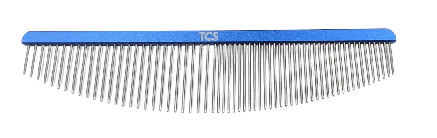 TCS Half Moon Pet Grooming Comb 50/50 Flat Blue Handle