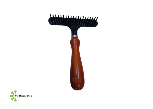 TCS Wooden Handle Pet Grooming Rake Comb