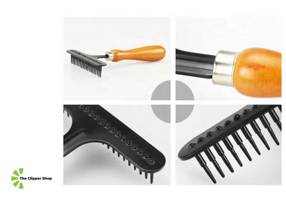 TCS Wooden Handle Pet Grooming Rake Comb