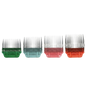 Four wide attachment clipper combs lined up side-by-side against a plain white background. Each comb features stainless steel teeth and a uniquely color-coded plastic base in green, light blue, pink, and orange